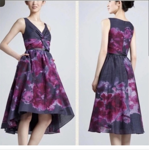 Lela Rose x Target Dress sz 12 Purple Floral‎ Watercolor Silk Blend Asymmetrical - Picture 1 of 6